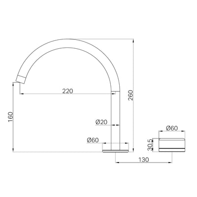 NERO SERENITY PROGRESSIVE BATH/KITCHEN MIXER ARC SPOUT WITH ROME TRAVERTINE HANDLE 260MM BRUSHED BRONZE