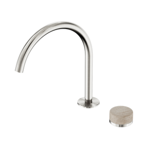 NERO SERENITY PROGRESSIVE BATH/KITCHEN MIXER ARC SPOUT WITH ROME TRAVERTINE HANDLE 260MM BRUSHED NICKEL