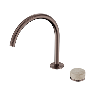 NERO SERENITY PROGRESSIVE BATH/KITCHEN MIXER ARC SPOUT WITH ROME TRAVERTINE HANDLE 260MM BRUSHED BRONZE