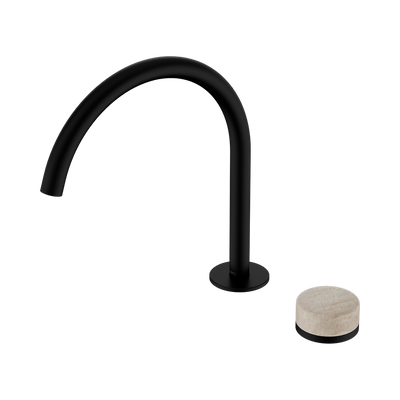 NERO SERENITY PROGRESSIVE BATH/KITCHEN MIXER ARC SPOUT WITH ROME TRAVERTINE HANDLE 260MM MATTE BLACK