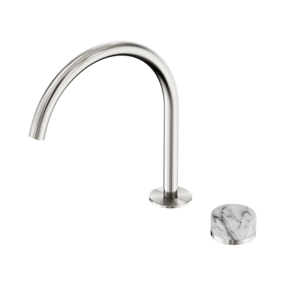 NERO SERENITY PROGRESSIVE BATH/KITCHEN MIXER ARC SPOUT WITH ARABESCATO CORCHIA HANDLE 260MM BRUSHED NICKEL
