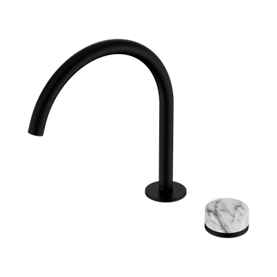 NERO SERENITY PROGRESSIVE BATH/KITCHEN MIXER ARC SPOUT WITH ARABESCATO CORCHIA HANDLE 260MM MATTE BLACK