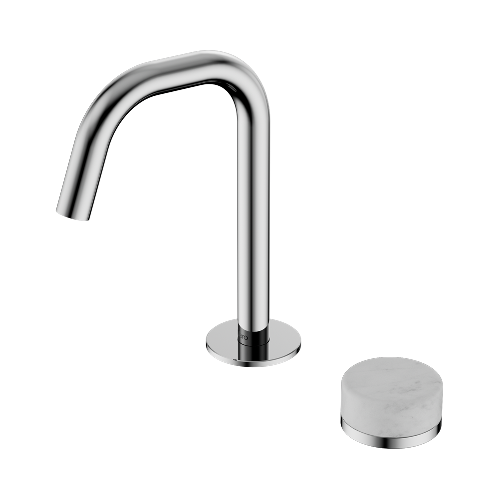 NERO SERENITY PROGRESSIVE BASIN MIXER EDGE SPOUT WITH CARRARA HANDLE 210MM CHROME