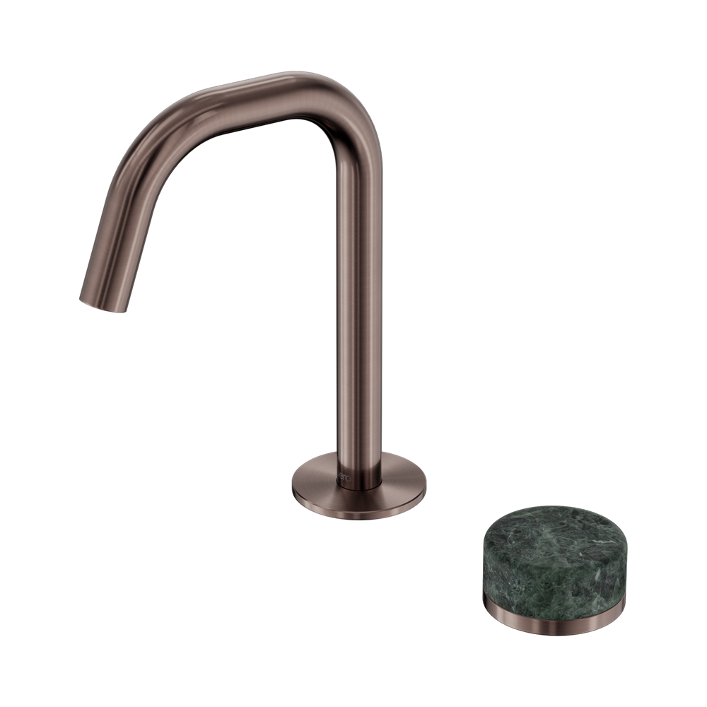 NERO SERENITY PROGRESSIVE BASIN MIXER EDGE SPOUT WITH VERDE ALPI HANDLE 210MM BRUSHED BRONZE