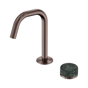 NERO SERENITY PROGRESSIVE BASIN MIXER EDGE SPOUT WITH VERDE ALPI HANDLE 210MM BRUSHED BRONZE
