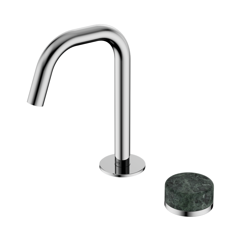 NERO SERENITY PROGRESSIVE BASIN MIXER EDGE SPOUT WITH VERDE ALPI HANDLE 210MM CHROME