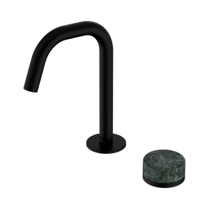 NERO SERENITY PROGRESSIVE BASIN MIXER EDGE SPOUT WITH VERDE ALPI HANDLE 210MM MATTE BLACK