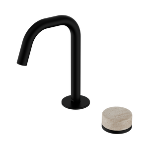 NERO SERENITY PROGRESSIVE BASIN MIXER EDGE SPOUT WITH ROME TRAVERTINE HANDLE 210MM MATTE BLACK