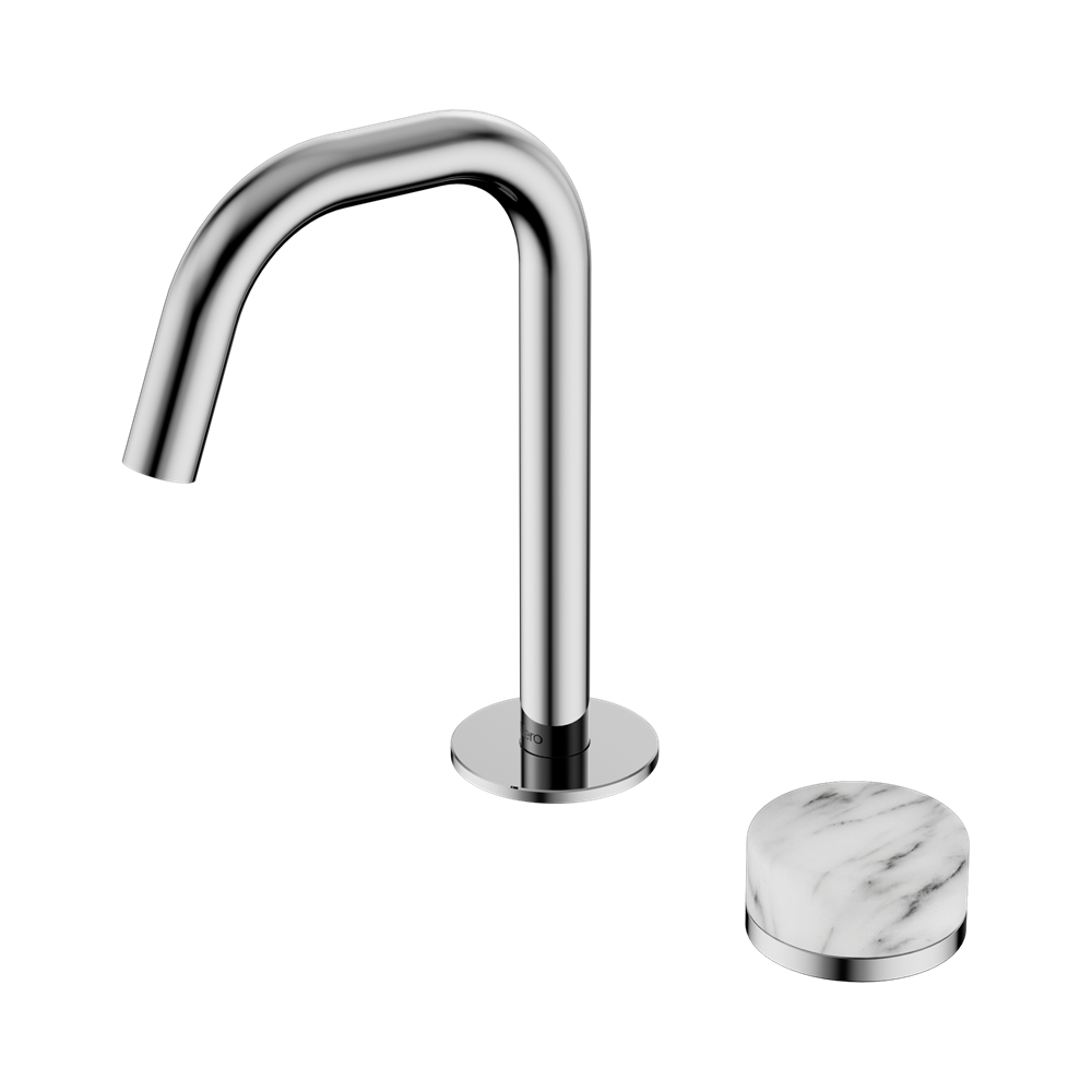 NERO SERENITY PROGRESSIVE BASIN MIXER EDGE SPOUT WITH ARABESCATO CORCHIA HANDLE 210MM CHROME