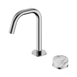NERO SERENITY PROGRESSIVE BASIN MIXER EDGE SPOUT WITH ARABESCATO CORCHIA HANDLE 210MM CHROME