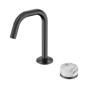 NERO SERENITY PROGRESSIVE BASIN MIXER EDGE SPOUT WITH ARABESCATO CORCHIA HANDLE 210MM GUN METAL