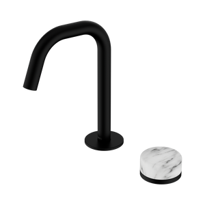 NERO SERENITY PROGRESSIVE BASIN MIXER EDGE SPOUT WITH CARRARA HANDLE 210MM MATTE BLACK