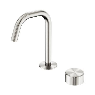 NERO SERENITY PROGRESSIVE BASIN MIXER EDGE SPOUT WITH METAL HANDLE 210MM BRUSHED NICKEL