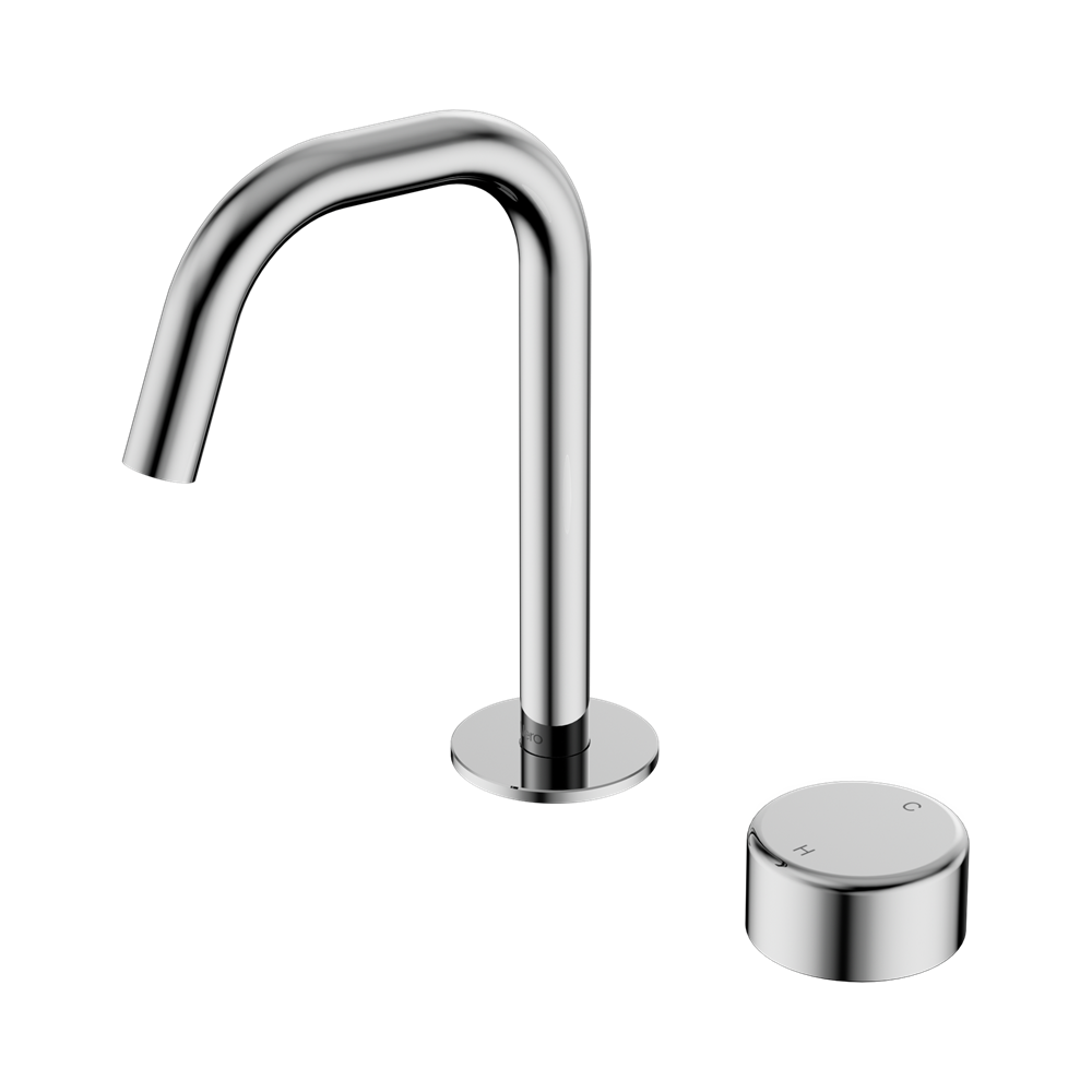 NERO SERENITY PROGRESSIVE BASIN MIXER EDGE SPOUT WITH METAL HANDLE 210MM CHROME