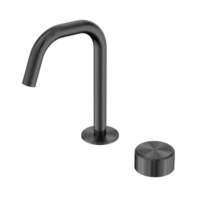 NERO SERENITY PROGRESSIVE BASIN MIXER EDGE SPOUT WITH METAL HANDLE 210MM GUN METAL
