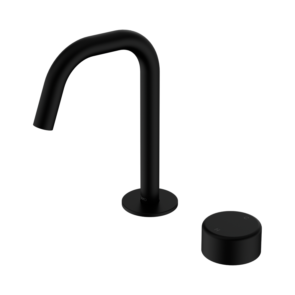 NERO SERENITY PROGRESSIVE BASIN MIXER EDGE SPOUT WITH METAL HANDLE 210MM MATTE BLACK