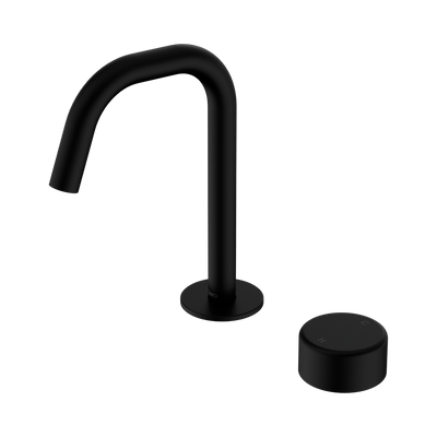 NERO SERENITY PROGRESSIVE BASIN MIXER EDGE SPOUT WITH METAL HANDLE 210MM MATTE BLACK