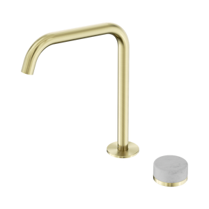 NERO SERENITY PROGRESSIVE BATH/KITCHEN MIXER EDGE SPOUT WITH CARRARA HANDLE 270MM BRUSHED GOLD