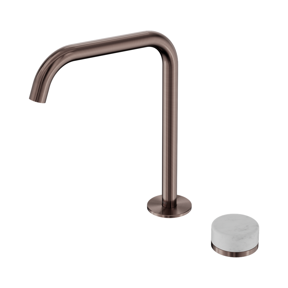 NERO SERENITY PROGRESSIVE BATH/KITCHEN MIXER ARC SPOUT WITH CARRARA HANDLE 270MM BRUSHED BRONZE