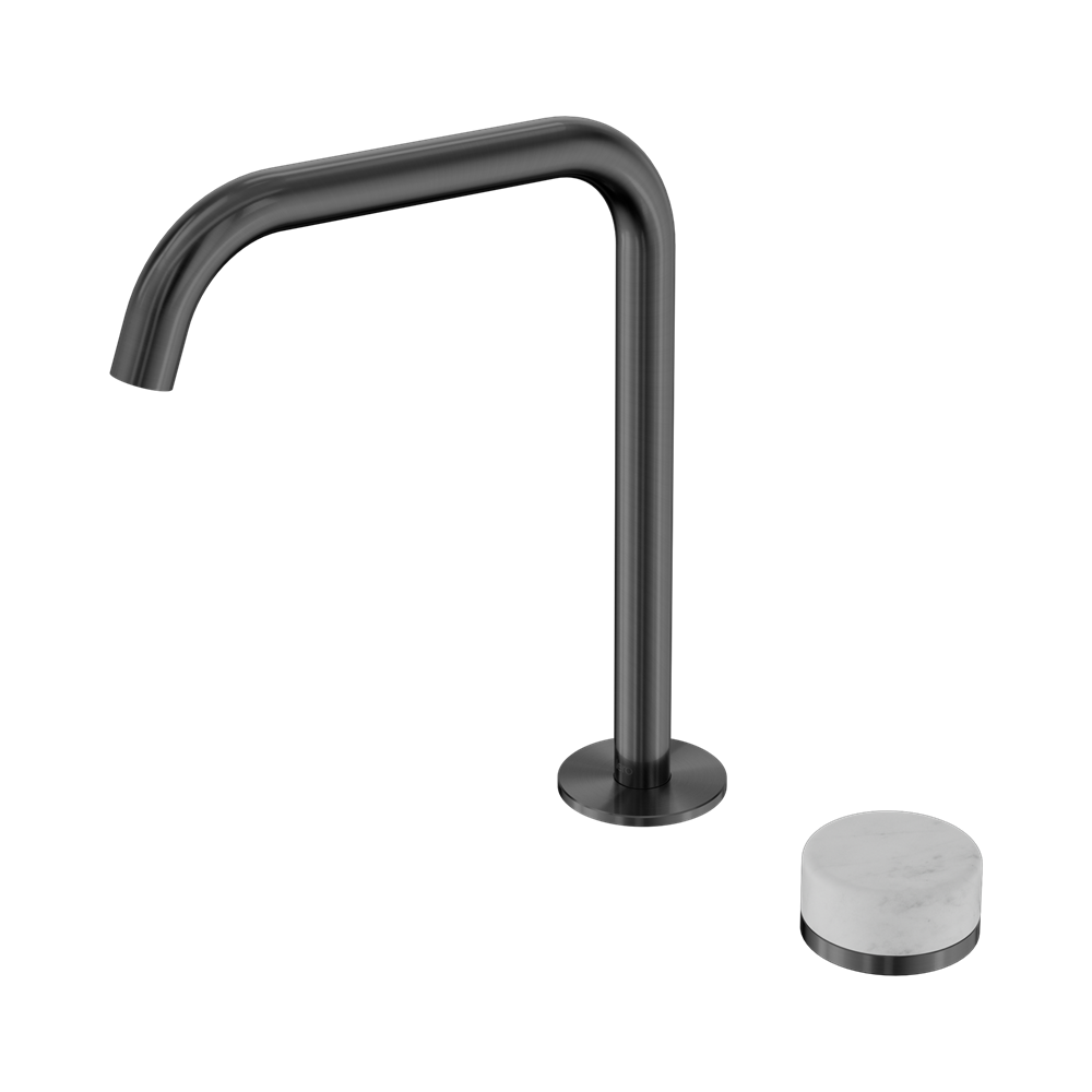 NERO SERENITY PROGRESSIVE BATH/KITCHEN MIXER ARC SPOUT WITH CARRARA HANDLE 270MM GUN METAL