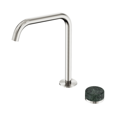 NERO SERENITY PROGRESSIVE BATH/KITCHEN MIXER EDGE SPOUT WITH VERDE ALPI HANDLE 270MM BRUSHED NICKEL