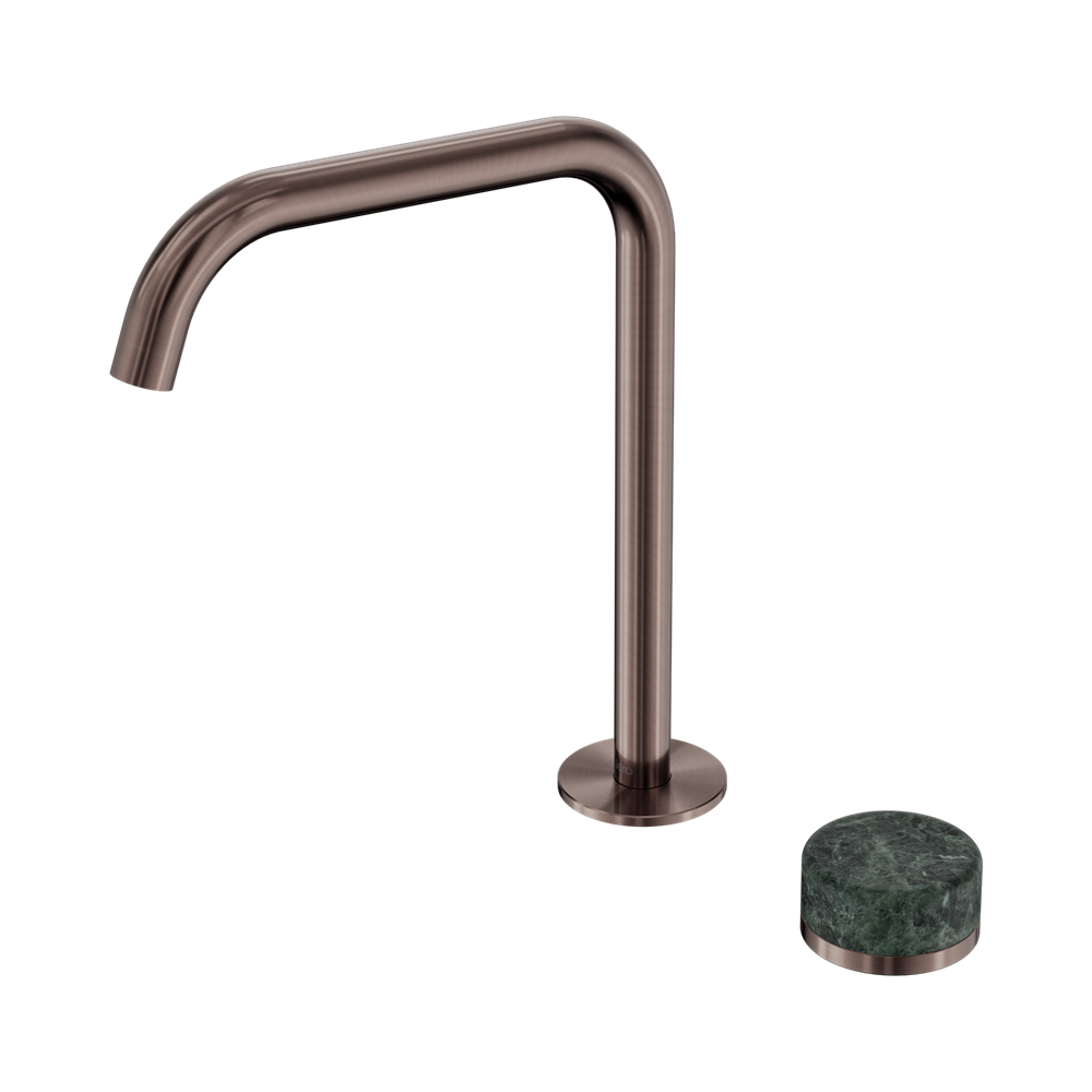NERO SERENITY PROGRESSIVE BATH/KITCHEN MIXER EDGE SPOUT WITH VERDE ALPI HANDLE 270MM BRUSHED BRONZE
