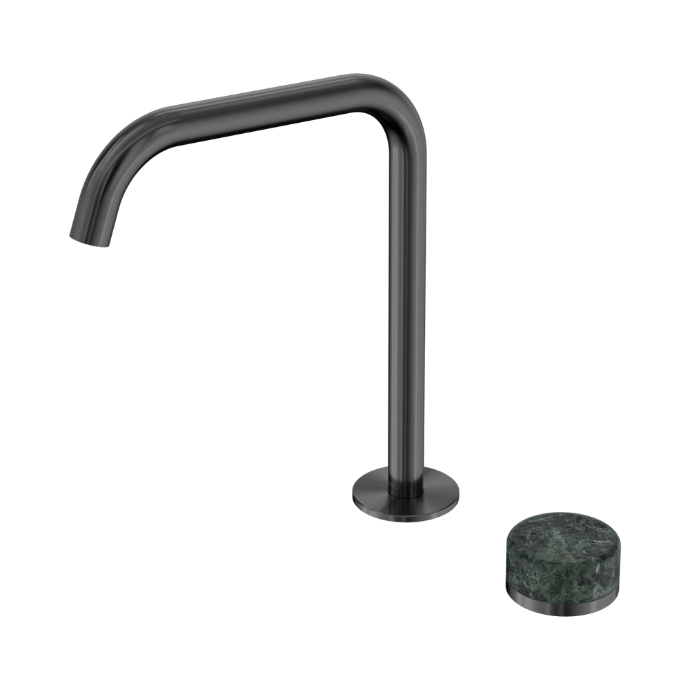 NERO SERENITY PROGRESSIVE BATH/KITCHEN MIXER EDGE SPOUT WITH VERDE ALPI HANDLE 270MM GUN METAL