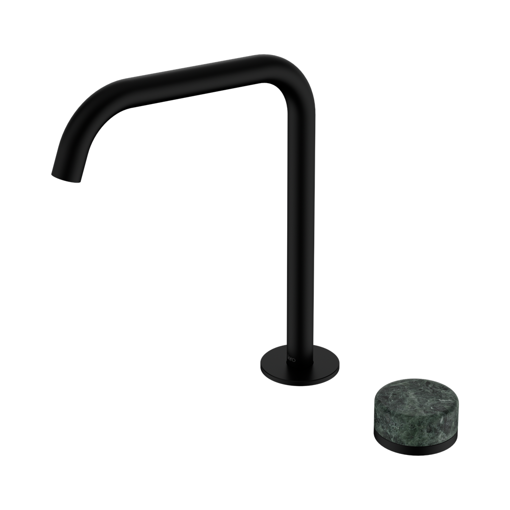 NERO SERENITY PROGRESSIVE BATH/KITCHEN MIXER EDGE SPOUT WITH VERDE ALPI HANDLE 270MM MATTE BLACK