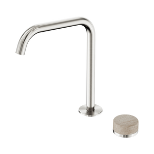 NERO SERENITY PROGRESSIVE BATH/KITCHEN MIXER EDGE SPOUT WITH ROME TRAVERTINE HANDLE 270MM BRUSHED NICKEL