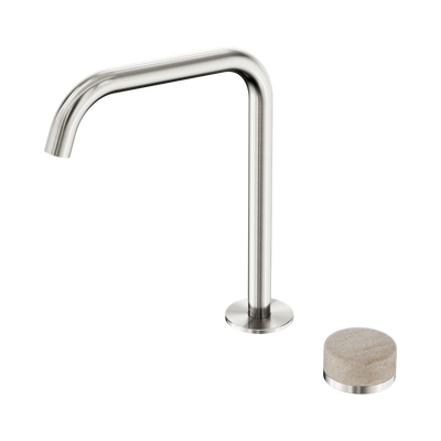 NERO SERENITY PROGRESSIVE BATH/KITCHEN MIXER EDGE SPOUT WITH ROME TRAVERTINE HANDLE 270MM BRUSHED NICKEL