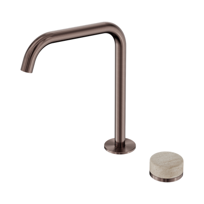 NERO SERENITY PROGRESSIVE BATH/KITCHEN MIXER EDGE SPOUT WITH ROME TRAVERTINE HANDLE 270MM BRUSHED BRONZE