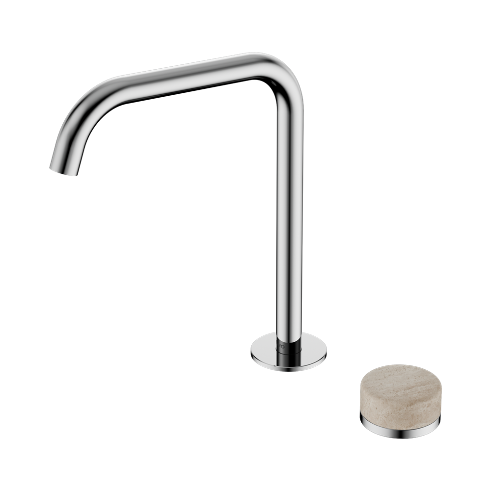 NERO SERENITY PROGRESSIVE BATH/KITCHEN MIXER EDGE SPOUT WITH ROME TRAVERTINE HANDLE 270MM CHROME