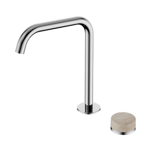 NERO SERENITY PROGRESSIVE BATH/KITCHEN MIXER EDGE SPOUT WITH ROME TRAVERTINE HANDLE 270MM CHROME