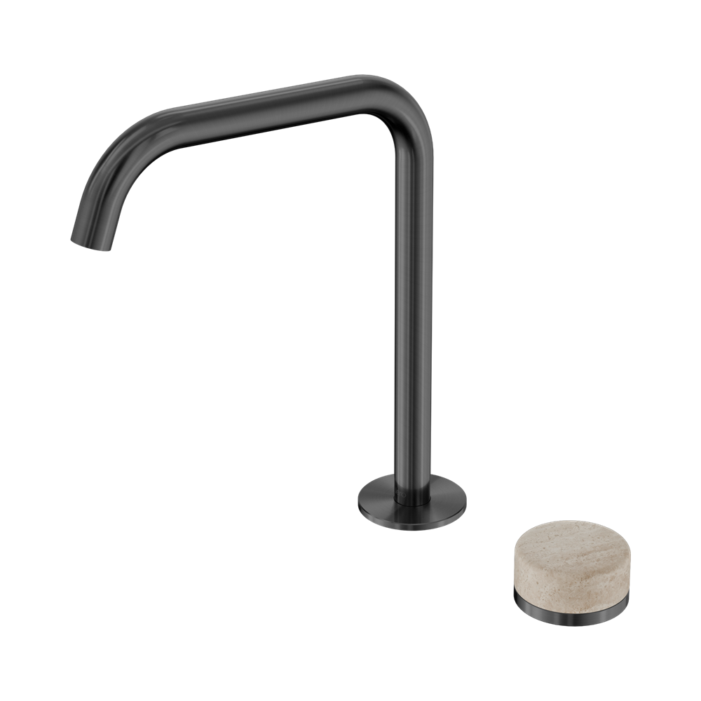 NERO SERENITY PROGRESSIVE BATH/KITCHEN MIXER EDGE SPOUT WITH ROME TRAVERTINE HANDLE 270MM GUN METAL