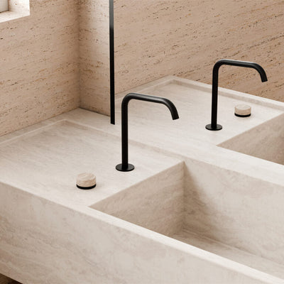NERO SERENITY PROGRESSIVE BATH/KITCHEN MIXER EDGE SPOUT WITH ROME TRAVERTINE HANDLE 270MM MATTE BLACK