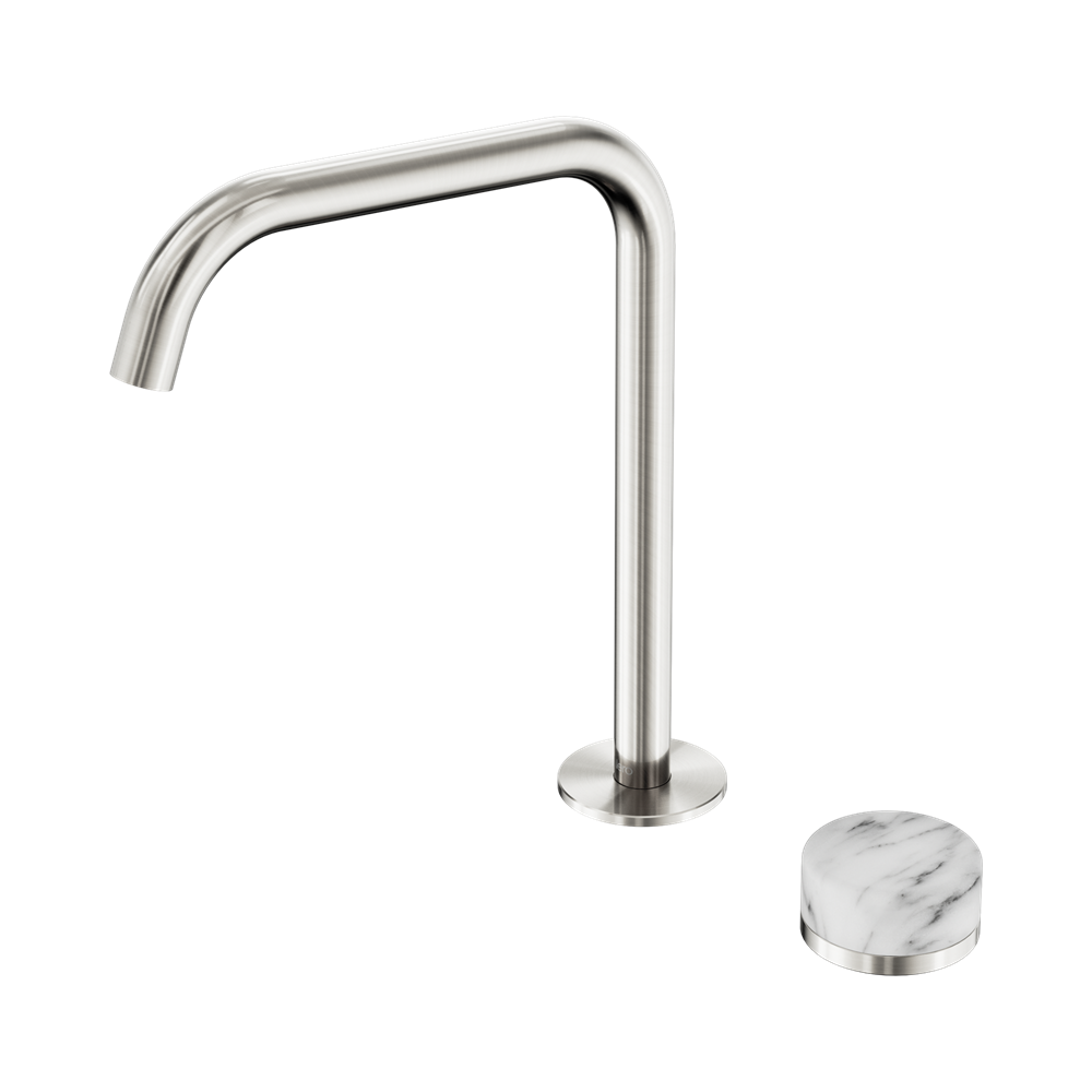 NERO SERENITY PROGRESSIVE BATH/KITCHEN MIXER EDGE SPOUT WITH ARABESCATO CORCHIA HANDLE 270MM BRUSHED NICKEL