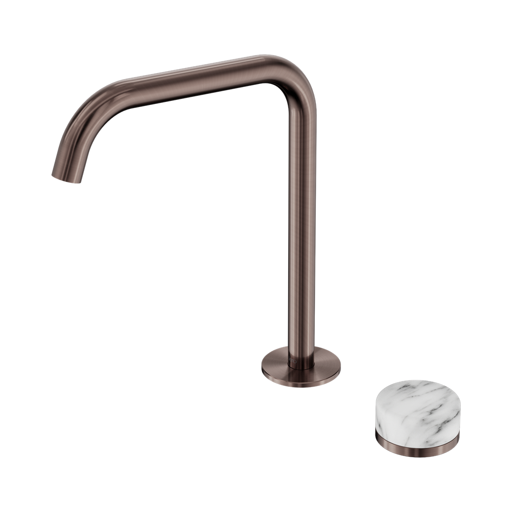 NERO SERENITY PROGRESSIVE BATH/KITCHEN MIXER EDGE SPOUT WITH ARABESCATO CORCHIA HANDLE 270MM BRUSHED BRONZE