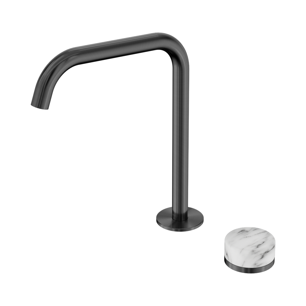 NERO SERENITY PROGRESSIVE BATH/KITCHEN MIXER EDGE SPOUT WITH ARABESCATO CORCHIA HANDLE 270MM GUN METAL