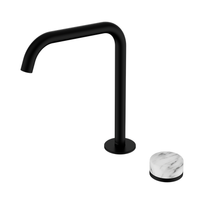 NERO SERENITY PROGRESSIVE BATH/KITCHEN MIXER EDGE SPOUT WITH ARABESCATO CORCHIA HANDLE 270MM MATTE BLACK