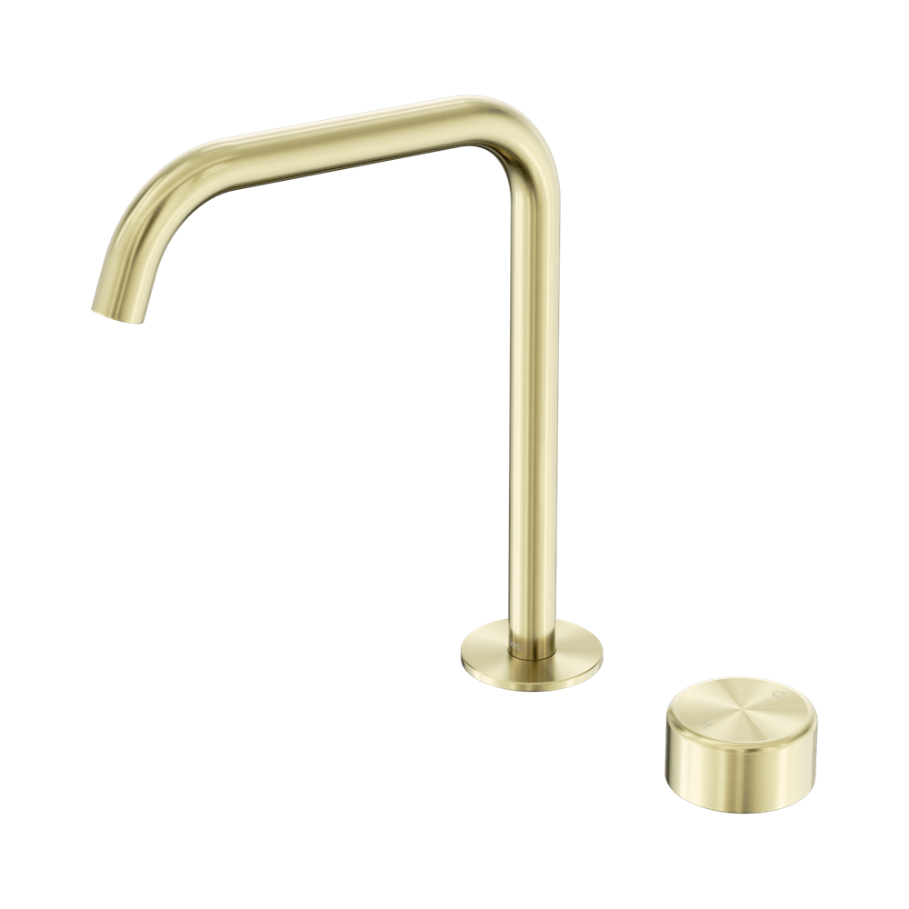 NERO SERENITY PROGRESSIVE BATH/KITCHEN MIXER EDGE SPOUT WITH METAL HANDLE 270MM BRUSHED GOLD