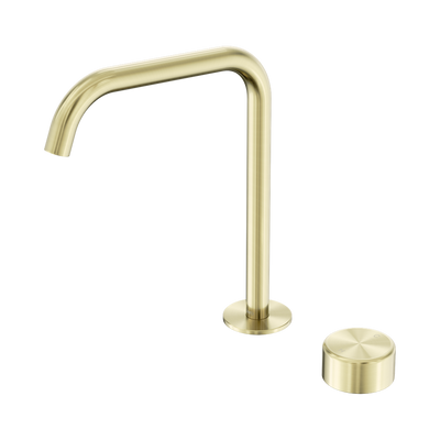 NERO SERENITY PROGRESSIVE BATH/KITCHEN MIXER EDGE SPOUT WITH METAL HANDLE 270MM BRUSHED GOLD