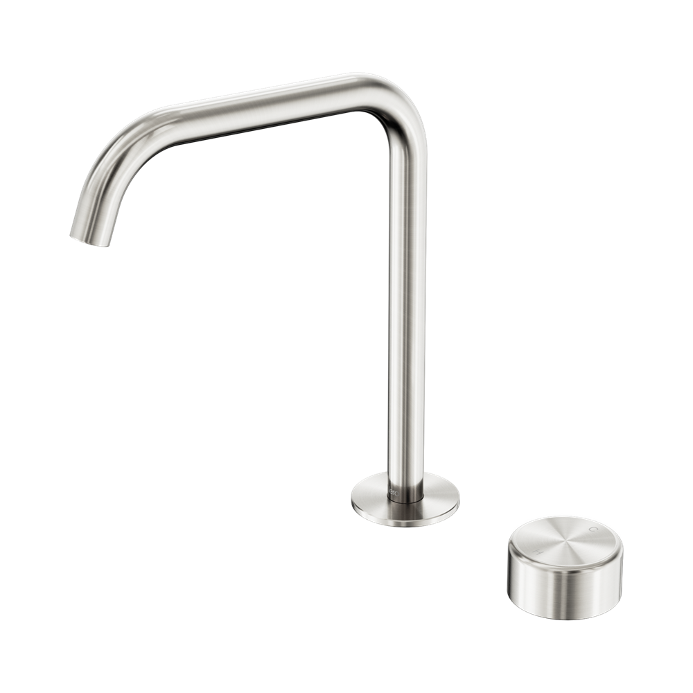 NERO SERENITY PROGRESSIVE BATH/KITCHEN MIXER EDGE SPOUT WITH METAL HANDLE 270MM BRUSHED NICKEL