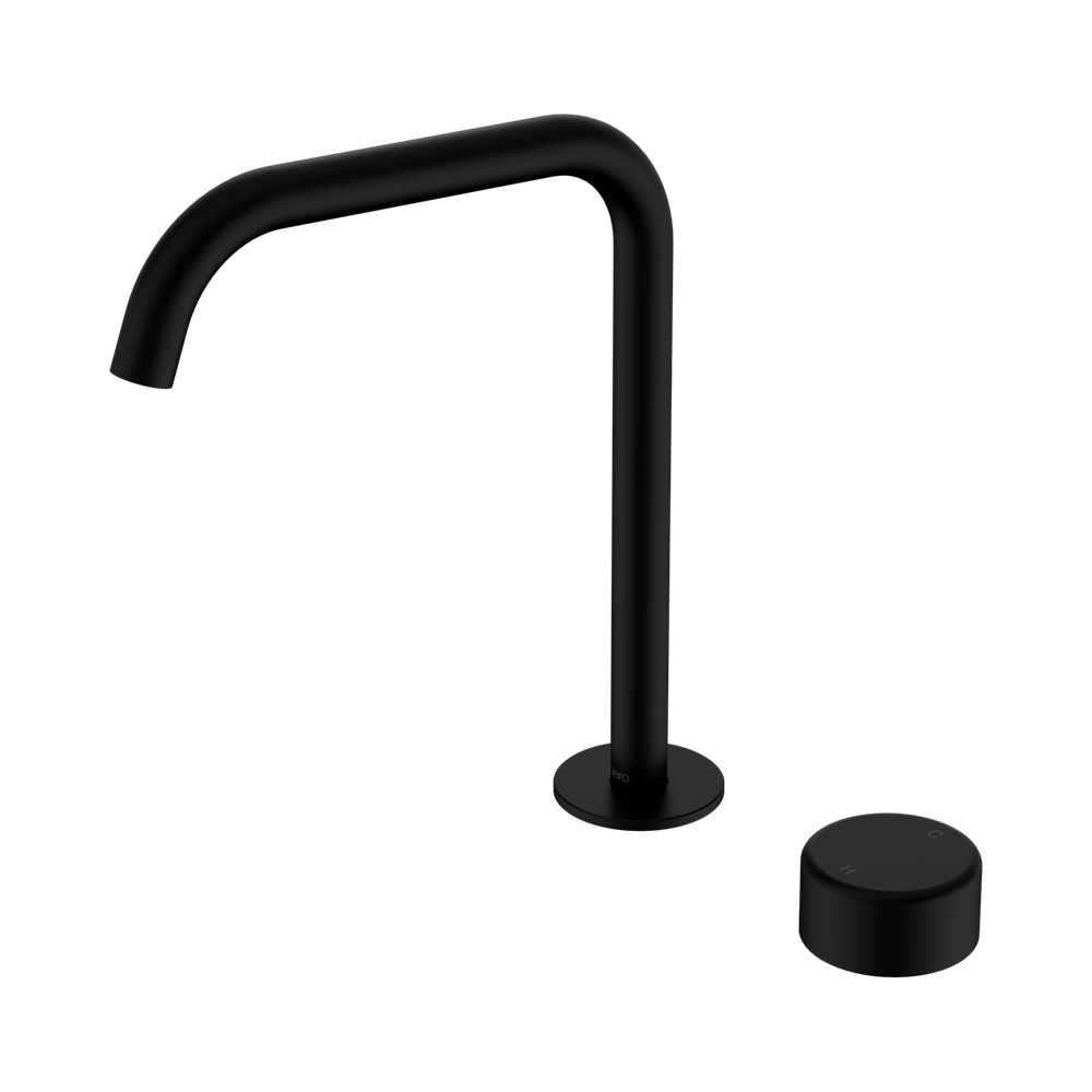 NERO SERENITY PROGRESSIVE BATH/KITCHEN MIXER EDGE SPOUT WITH METAL HANDLE 270MM MATTE BLACK