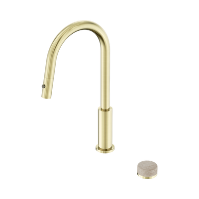 NERO SERENITY PROGRESSIVE PULL OUT KITCHEN SET WITH ROME TRAVERTINE HANDLE 433MM BRUSHED GOLD