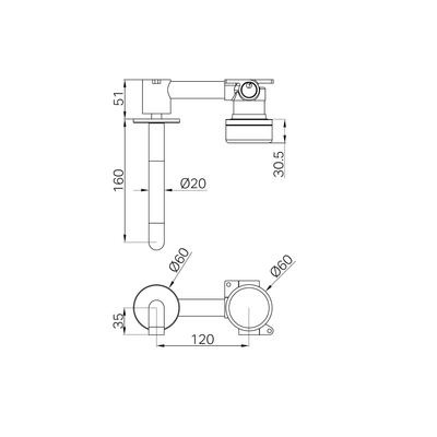 NERO SERENITY PROGRESSIVE WALL BASIN MIXER SPOUT WITH CARRARA HANDLE BRUSHED GOLD (AVAILABLE IN 160MM, 185MM AND 220MM)