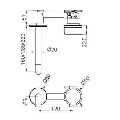 NERO SERENITY PROGRESSIVE WALL BASIN MIXER SPOUT WITH MARQUINA BLACK HANDLE GUN METAL (AVAILABLE IN 160MM, 185MM AND 220MM)