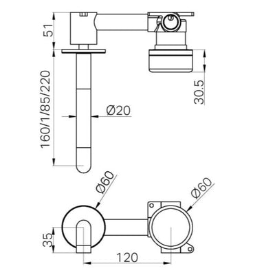 NERO SERENITY PROGRESSIVE WALL BASIN MIXER SPOUT WITH ARABESCATO CORCHIA HANDLE MATTE BLACK (AVAILABLE IN 160MM, 185MM AND 220MM)
