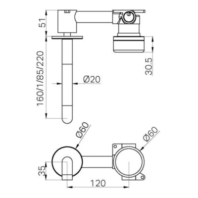 NERO SERENITY PROGRESSIVE WALL BASIN MIXER SPOUT WITH ARABESCATO CORCHIA HANDLE BRUSHED BRONZE (AVAILABLE IN 160MM, 185MM AND 220MM)
