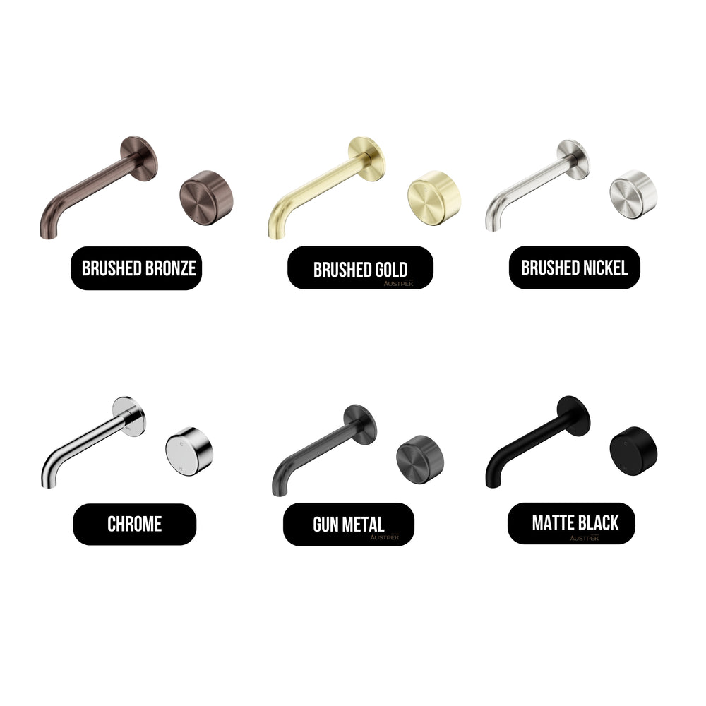 NERO SERENITY PROGRESSIVE WALL BASIN MIXER SPOUT WITH METAL HANDLE CHROME (AVAILABLE IN 160MM, 185MM AND 220MM)