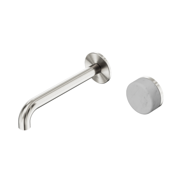 NERO SERENITY PROGRESSIVE WALL BASIN MIXER SPOUT WITH CARRARA HANDLE BRUSHED NICKEL (AVAILABLE IN 160MM, 185MM AND 220MM)